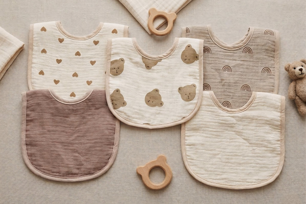 Baby Bear Cotton Bib | Soft, Absorbent & Gentle on Skin (5pcs)