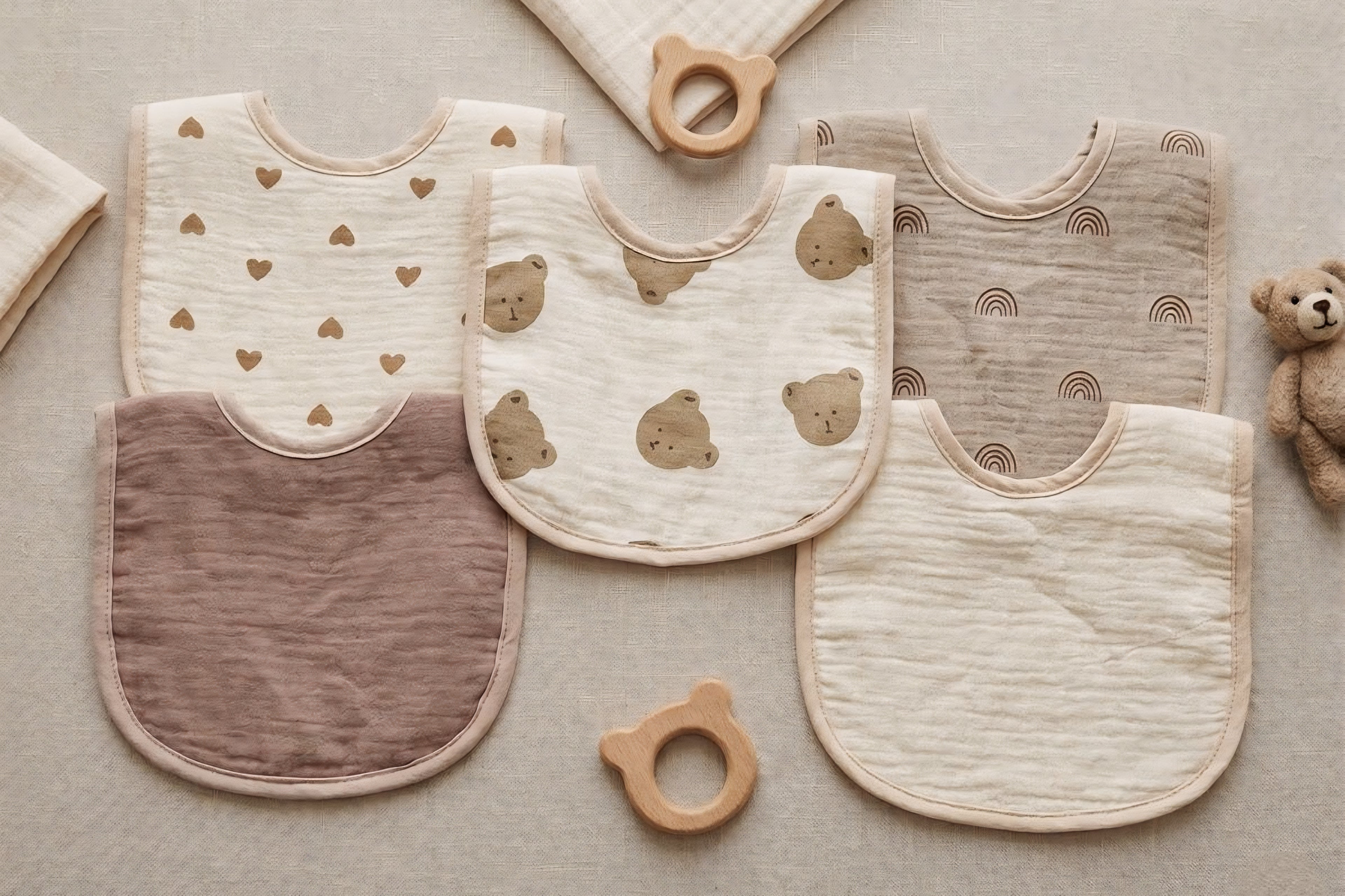 Baby Bear Cotton Bib | Soft, Absorbent & Gentle on Skin (5pcs)
