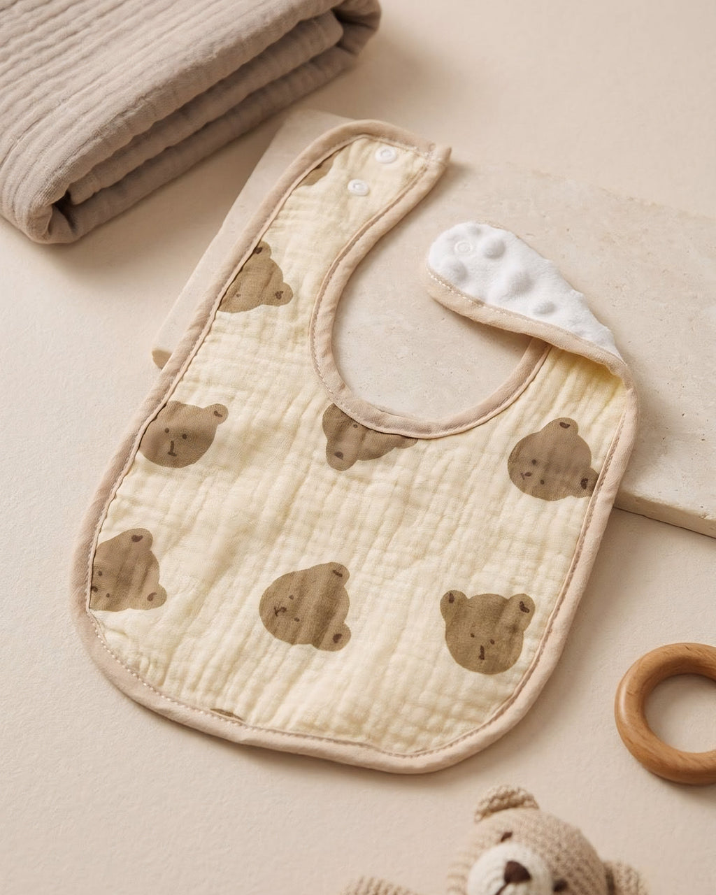 Baby Bear Cotton Bib | Soft, Absorbent & Gentle on Skin (5pcs)