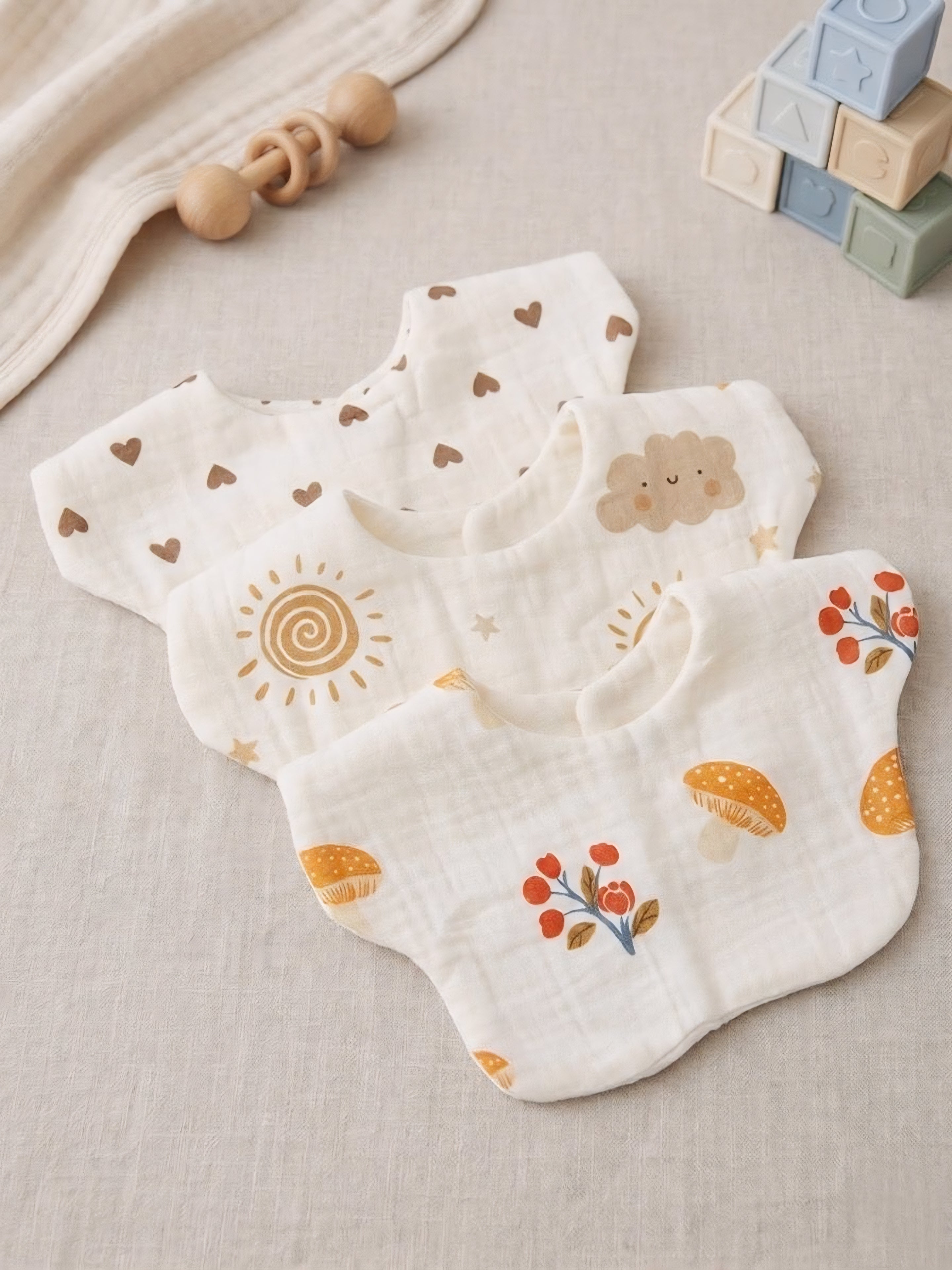 Baby Bear Cotton Bib Set | 3 PCS (Anti-Drool)